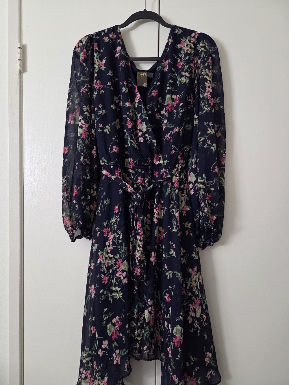 TAYLOR 20W Taylor Navy Floral Wrap Dress with Pink Blossoms - Picture 3 of 4